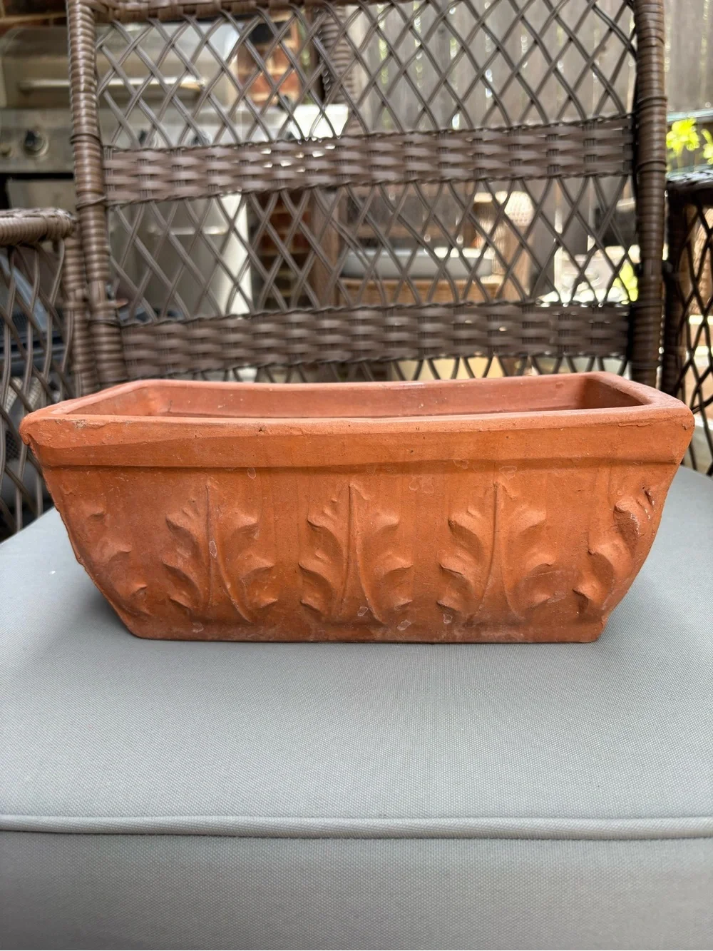 Italian Made Terracotta Acanthus Leaf Relief Rectangular Planter - Rustic Orange